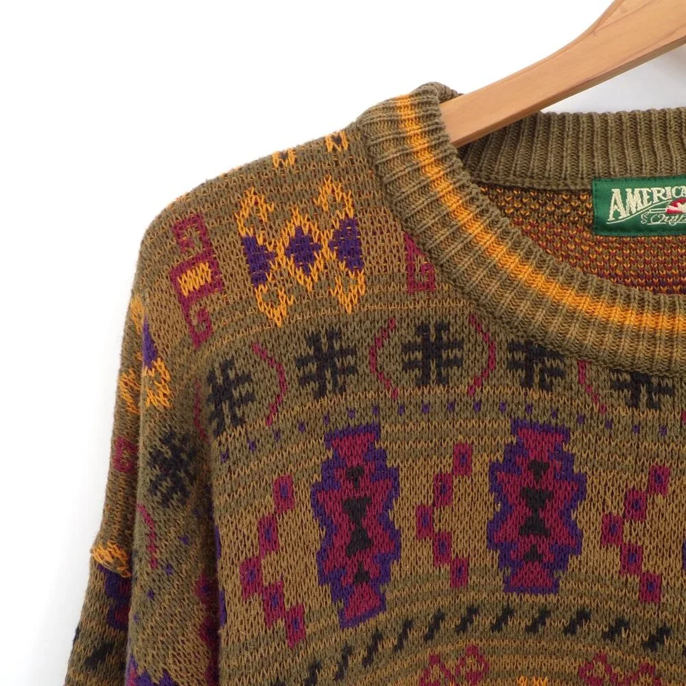 American Eagle Outfitters Men's Knit Sweater XL Brown Crew Neck Long Sleeve